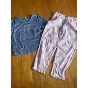 HUE Pajamas Women XL Sueded Fleece Long Sleeve PJ Set Vacation Forever Sleepwear